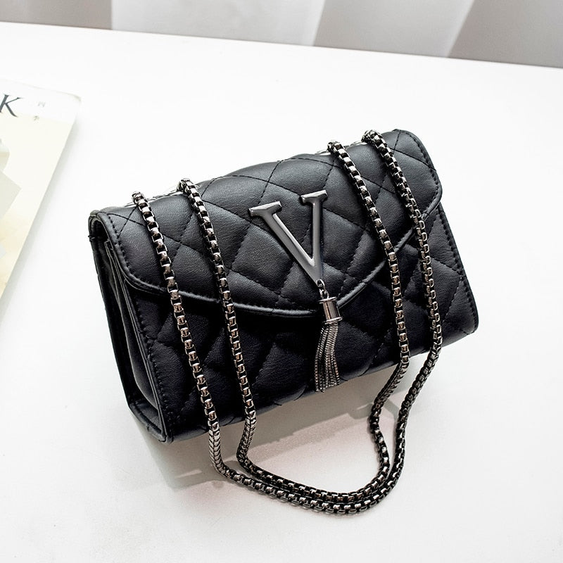 Luxury Black Tassel Mark Plaid Handbag
